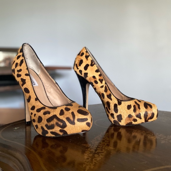 Steve Madden Real Fur Leopard Print Platform Pumps - Picture 1 of 7